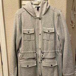 Torrid size 1 Sherpa lines heather grey jacket with hood